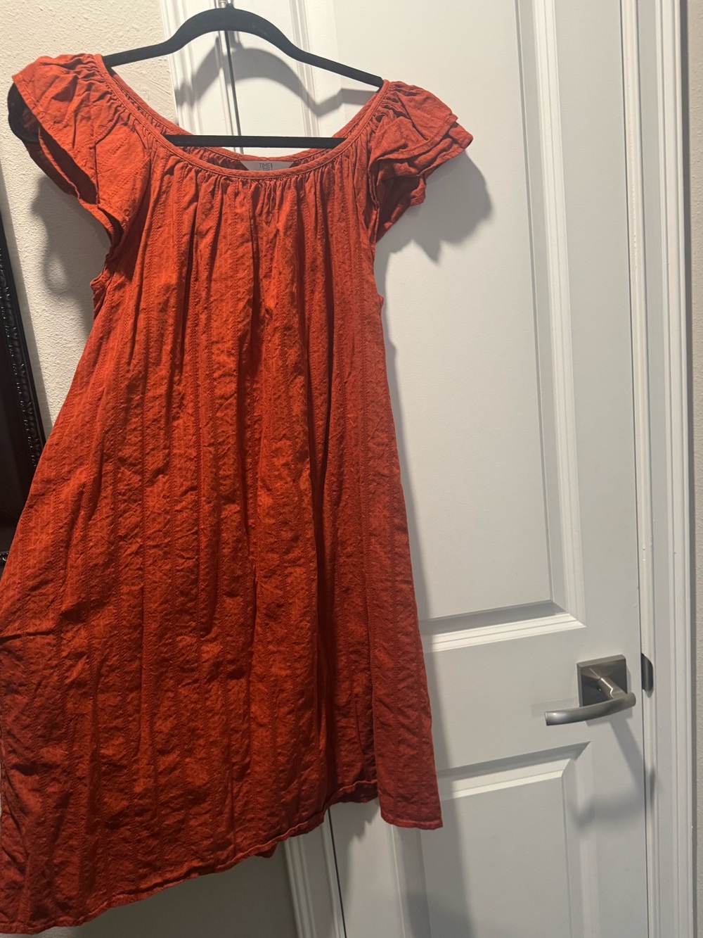 Time and Tru Rust Orange Short Puff-Sleeve Casual Dress